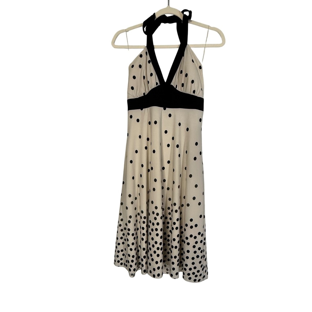 R&K Originals Polka Dot Halter Dress Cream Black Retro Pinup Style 100857JP 10